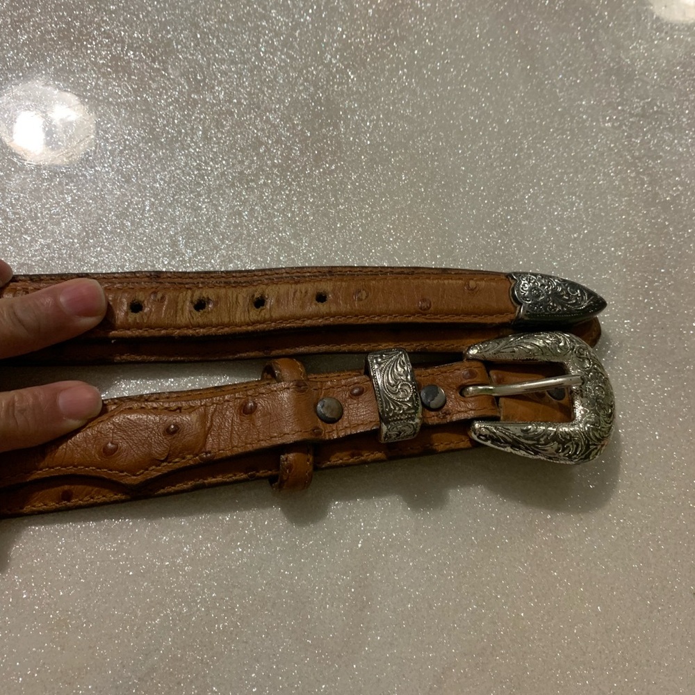 Brown Leather Belt with Ornate Silver Buckle